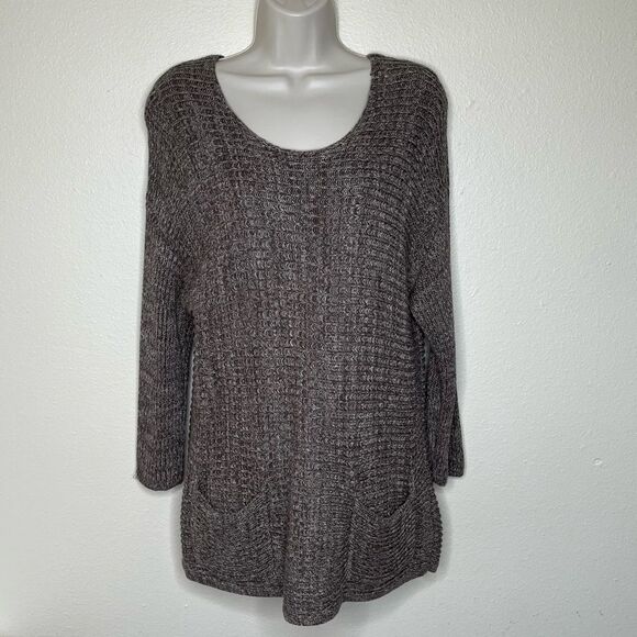 Chicos Brown Marled Sweater Scoop Neck Drop Shoulder Hip Pockets Women Medium - Picture 10 of 10
